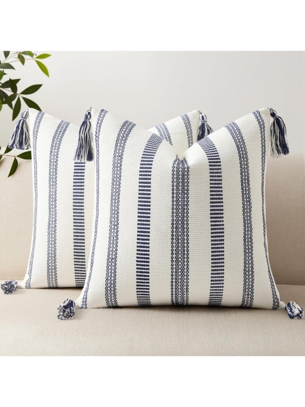 Navy Blue & White Striped Outdoor Pillow Covers 18x18 - Set of 2, Stylish Decor
